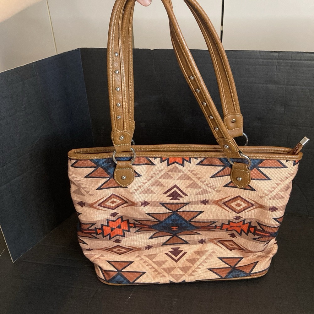 Montana West Purse , Aztec Canvas Bag , Western ,Large Double Strap
